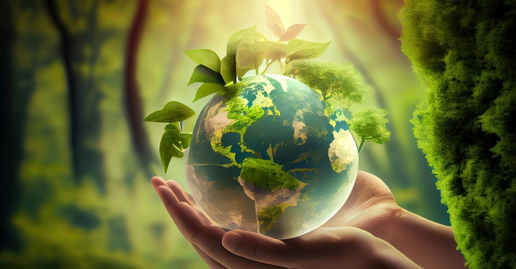 Photo world environment day glass globe on soil in nature concep